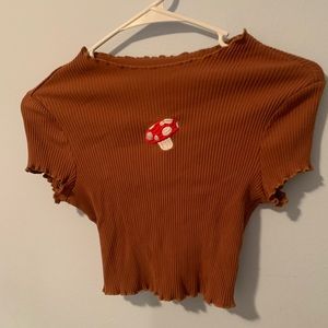 Brown Mushroom Knit Crop Top